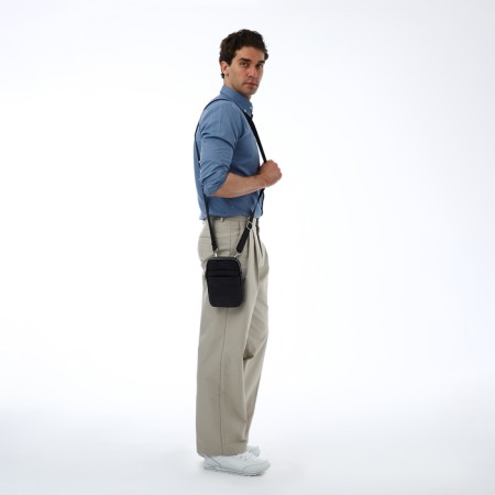Male bag over the shoulder, Textura, artificial leather, black color-4