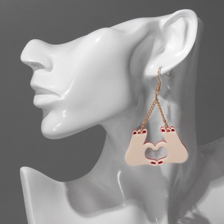 Acrylic earrings "hearts" gestures, red-milk color in gold-1