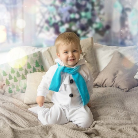 Carnival costume for kids “White Bear” with blue scarf, velor, cotton, height 74-92 cm-1