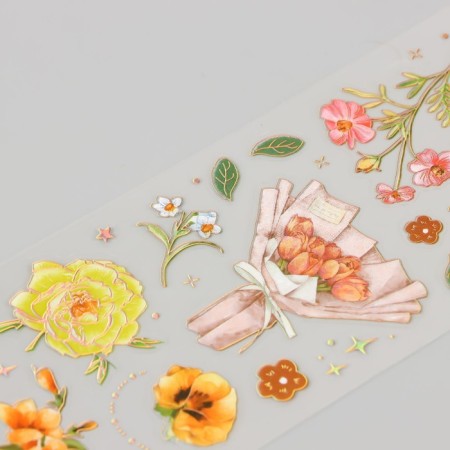 PVC stickers "sun flowers" set 3 sheets gold embossing 6x18 cm-1