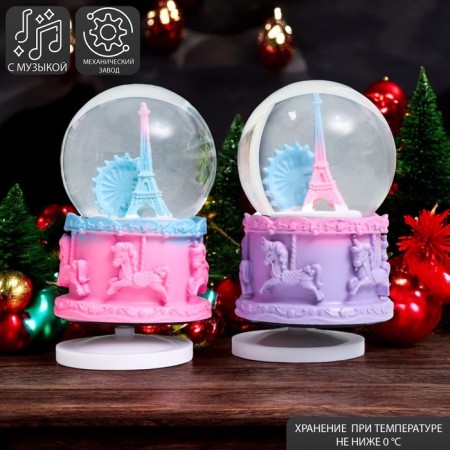 Souvenir Polystone Water Ballion Music "Eiffel Tower and Ferris Wheel" MIX 12x8x8 cm