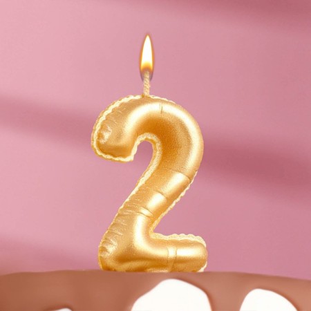 Candle in the "balls" cake, number 2, gold metallic, 5.5 cm