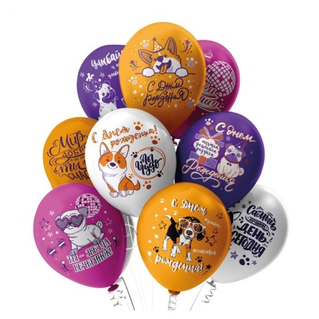 Shar Latex 12 “Happy Birthday! Dogs”, pastel, 2-sided, set 25 pcs., Mix