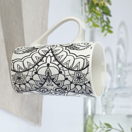 Porcelain shade mug "Mandala", 380 ml, black pattern-2