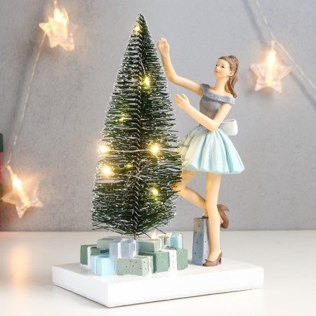 Souvenir Polystone Light "Girl decorates the Christmas tree" 24.5x11x15 cm