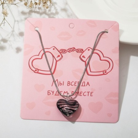 Pendant "Heart" marmalade, the color is transparent-black in silver, 40 cm