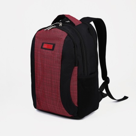 School backpack of textiles on lightning, rise, external pocket, red color