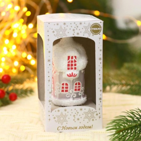 Christmas tree toy "House" H-9 cm, white-pink, mix-2