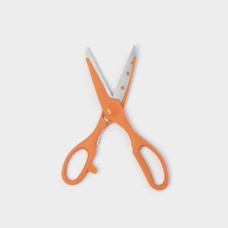 A set of kitchen knives on a stand, 8 knives, knife, scissors, orange color-6