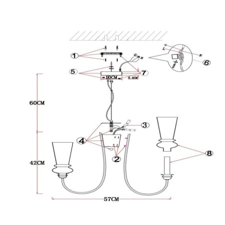 Suspended EVOLUCE lamp. Sle112403-05. Rammo. 5x40 watts, E14, 54x54x44 cm, black color-7