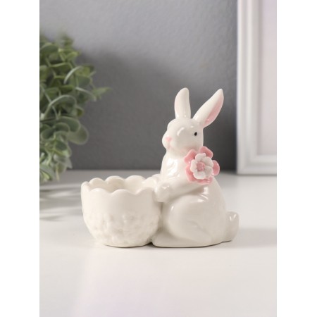 Souvenir ceramics stand "White rabbit with a flower" 5.6x10.5x10 cm