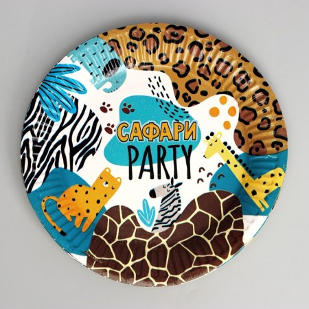 Set of paper dishes disposable safari PARTY ”, 6 plates, 6 glasses, 6 caps-4