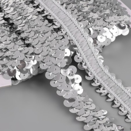 Decorative braid with sequins, elastic band, 2 cm, 9 ± 0.5 m, silver color-1