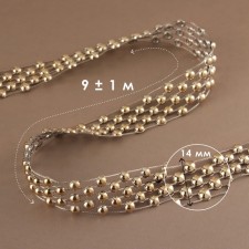 Beads on threads, flat, 14 mm, 9 ± 1 m, gold color