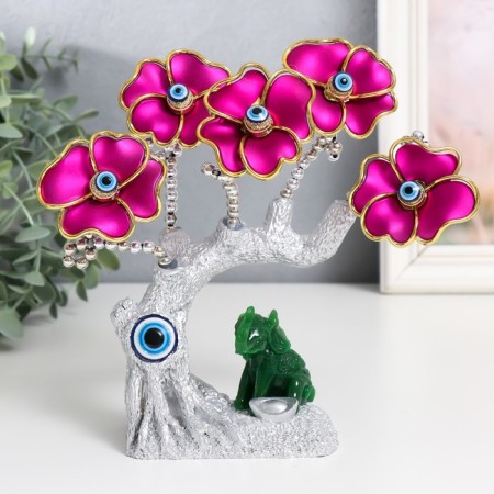 Souvenir from the evil eye "Blooming tree. Elephant with a mitin of gold" silver, pink 18.5x6x17 cm