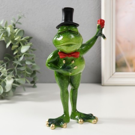 Souvenir Polystone Lak "Frog is a gentleman with a rose, in the cylinder" 9x12.5x19 cm
