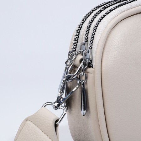 Cross-Body bag on zippers, external pocket, beige color-3
