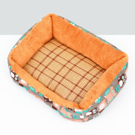 Animal bed lynch + rattan rug, 45 x 30 x 15 cm, beige-gray-3