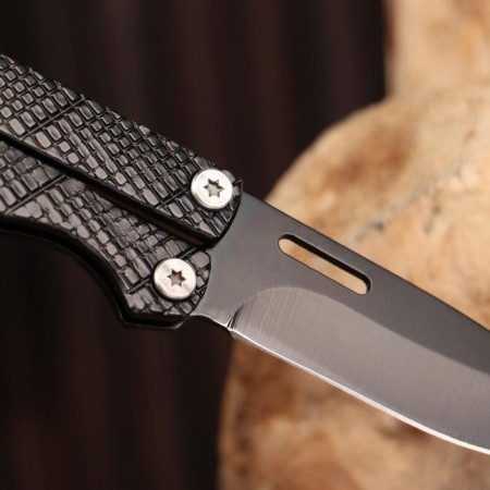 Bow Know "Master K", blade 7.3cm, black, hilt of scales with stripes of 8.5cm,-8