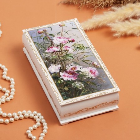 Casket "Flowers", white, 11 × 22 cm, lacquer miniature