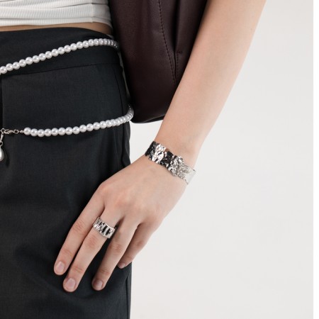 Ring "Roman Lines" relief, silver color, dimensionless-4