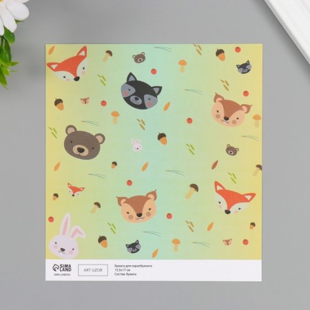 Scrapbooking paper "Forest animals" density 180 grams set 10 pcs 15.5x17 cm-2
