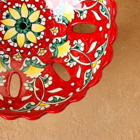 Rishtan ceramics "Flowers", 23 cm, red fruit-6