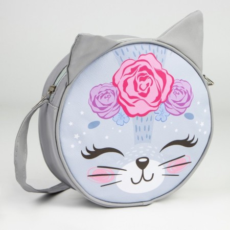 Bag children's cat with a zipper, gray color-1