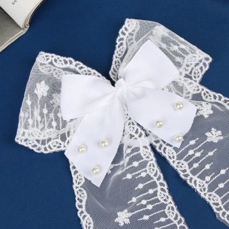 Hair elastic band Bant "Schoolgirl" Galant Lace Beads, 24x17 cm, White-1