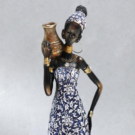 Souvenir Polystone "African Amadi with a jug" Blue Dress with MIXs 33x9x6.5 cm patterns-5