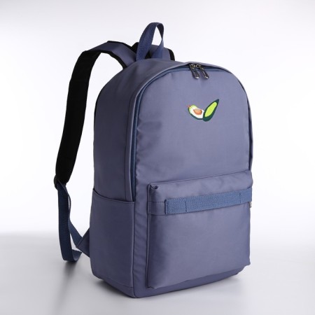 Young backpack from textiles on lightning, external pocket, handbag, blue color