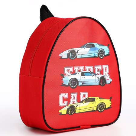 Baby backpack for the boy "Racing Machines", 23x20.5 cm, lightning department, red color-1