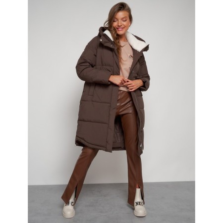 Coat insulated winter female, size 52, brown color-17