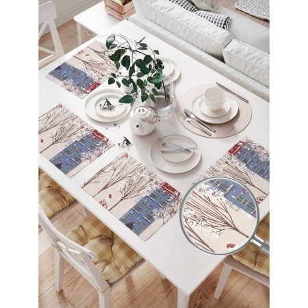 A set of napkins for setting the “Snowman in the yard”, rectangular, size 32x46 cm, 4 pcs-1
