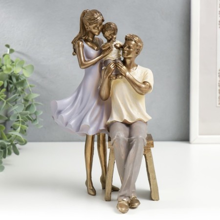 Souvenir Polystone "Young Family" White-lilac under bronze 23x13x13.5 cm