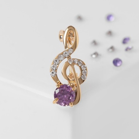 Brooch "Violin key" mini, inspiration, white-purple color in gold-1