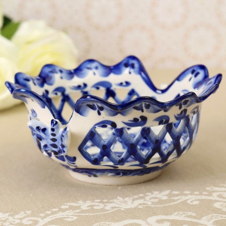 Candlete "Butterflies", 15 × 15 × 8 cm, openwork, gzhel-6