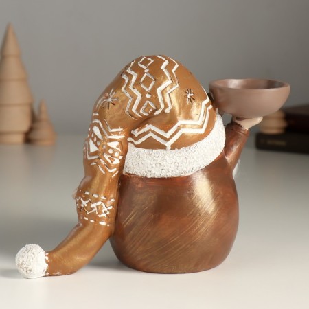 Polystone candlestick for 1 candle "Santa Claus in a gold cap with patterns" 18x9.5x13 cm-2