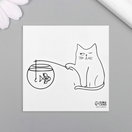 Tattoo on the body black "fishing cat" 6x6 cm-3