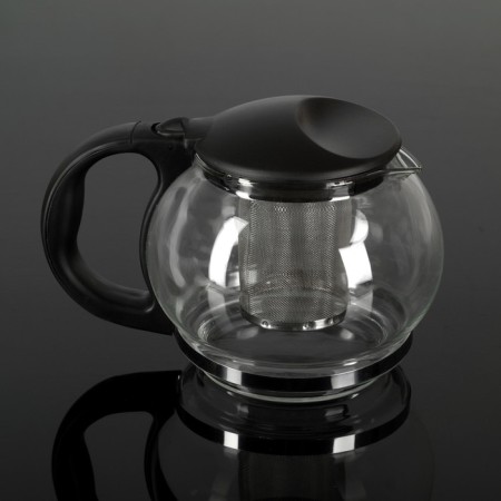Glass teapot “Lyubava”, 1.25 liters, with metal sieve, black color-1