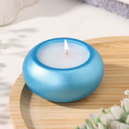 Candle "Complete" in the candlestick of gypsum is small, 6x3cm, blue