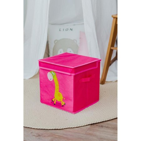 Stelly box for storage with a giraffe lid, 25 × 25 × 25 cm, pink color-3