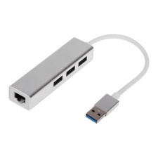 USB LOVEL (HUB), 3 ports, Ethernet port, cable 10 cm, silver