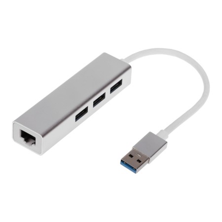 USB LOVEL (HUB), 3 ports, Ethernet port, cable 10 cm, silver
