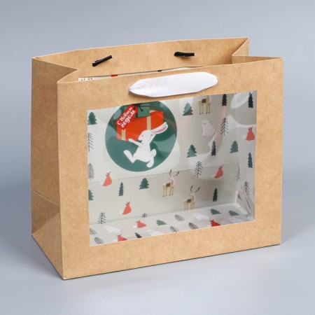 Craftsteet package with a plastic window "Rabbit", 24 x 20 x 11cm, New Year-2