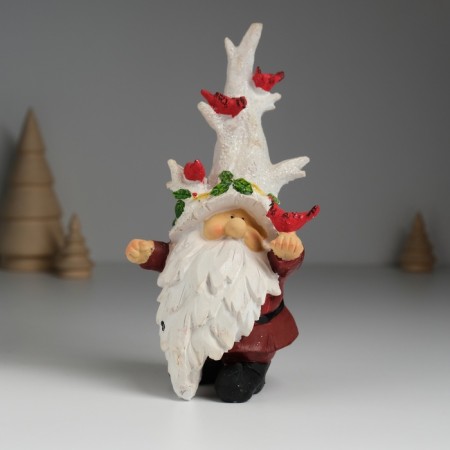 Souvenir Polystone "Dwarf in a hat with wood, with birds" 8.5x7.5x17 cm