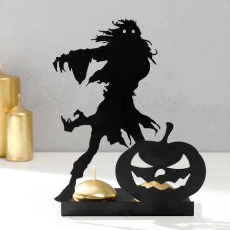 Summary Metal for 2 candles "Halloween. Monster with pumpkin" black 18x13.5x6 cm-1