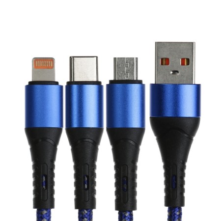 Cable 3 in 1, microUSB/type -C/Lightning - USB, 3 A, 1.25 meters, blue-1