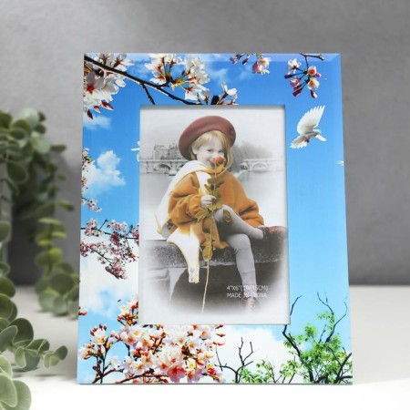 Photo frame glass 10x15 cm "Blooming apple tree and pigeons" 17x22 cm