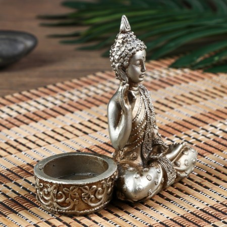 NECK Polystone under silver candlestick "Buddha - Meditation" MIX 10.5x5.3x11 cm-1